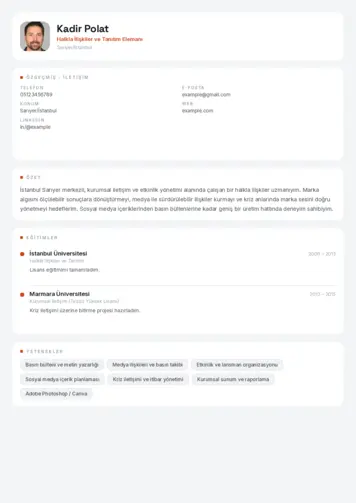 Halkla İlişkiler Cv Örnekleri cv indir